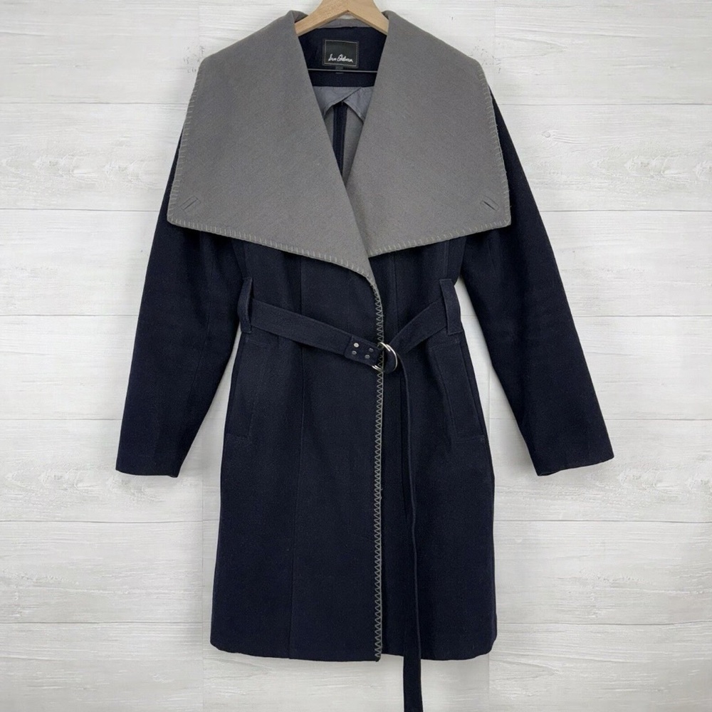 Sam Edelman Black Trench Coat with Gray Collar Size L